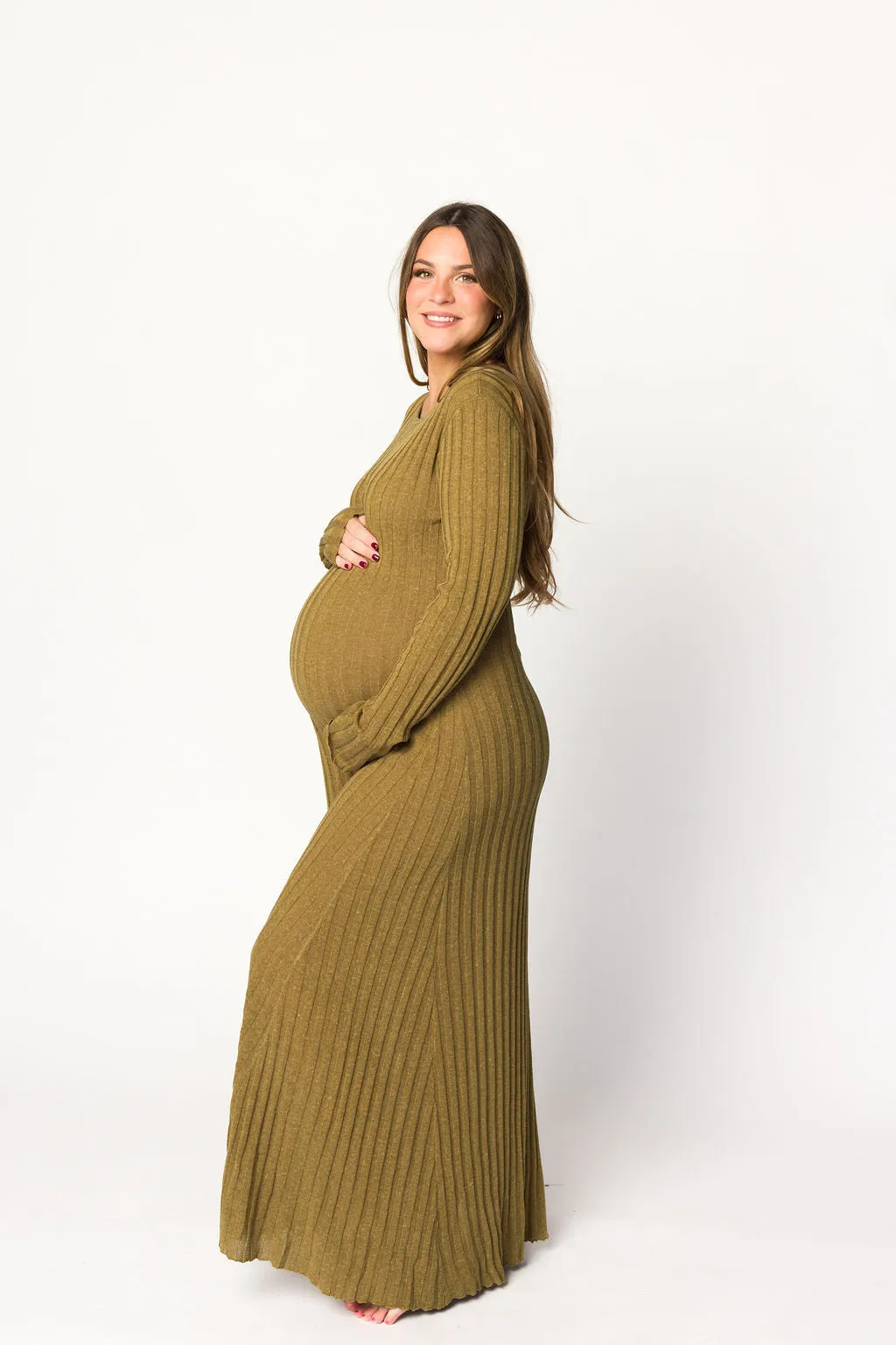Serena Ribbed Knit Maxi Dress in Brown