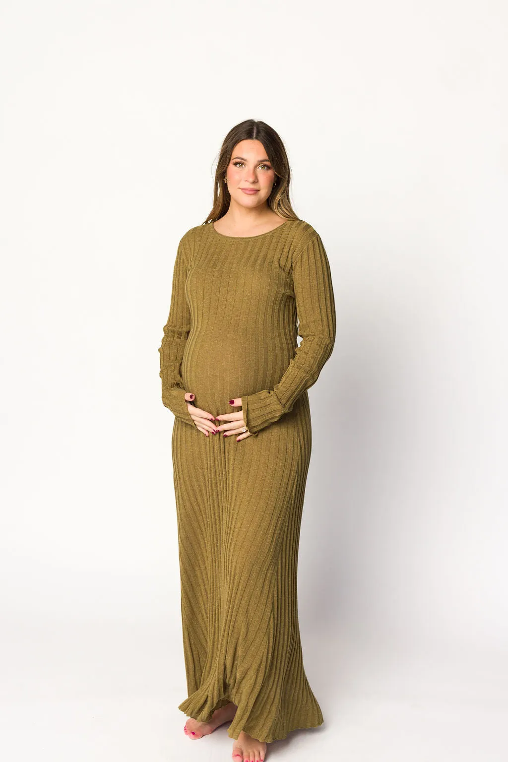 Serena Ribbed Knit Maxi Dress in Brown