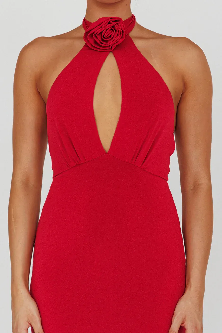Simha Rose Halterneck Midi Dress Red