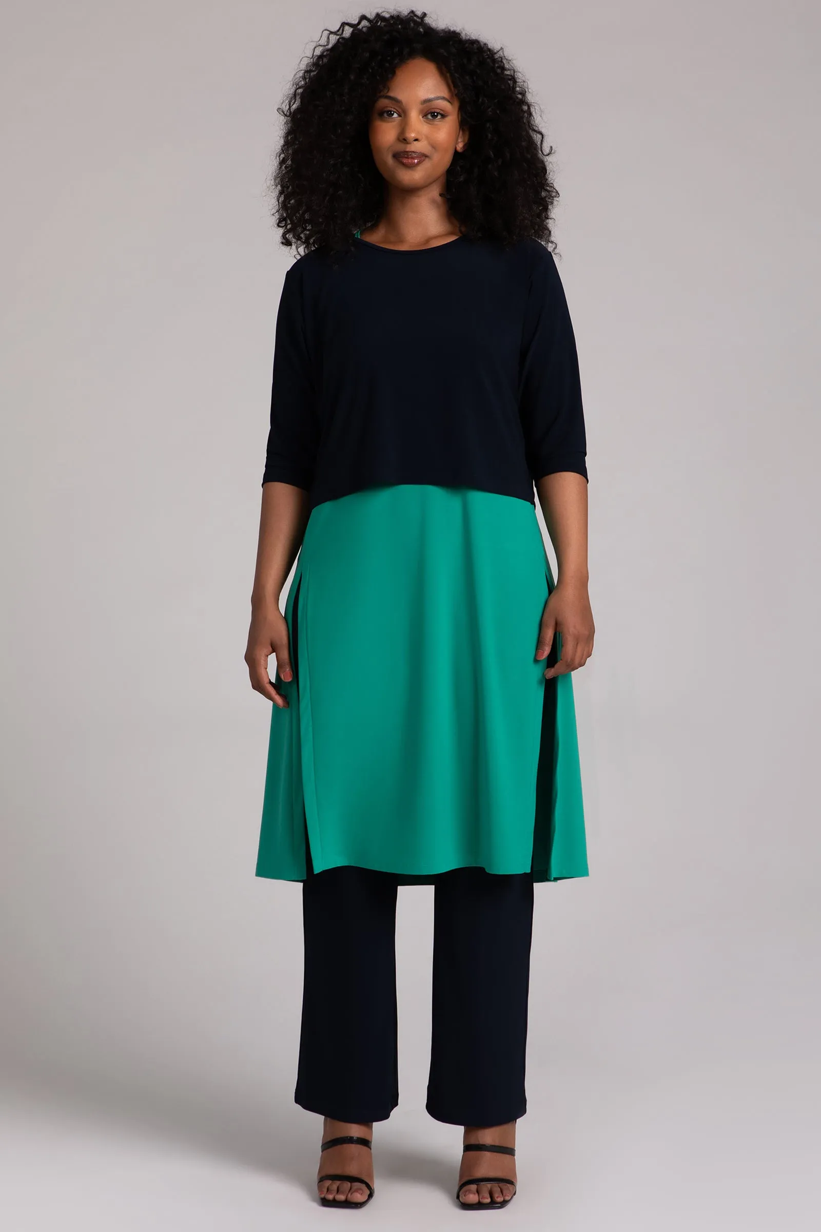 Sleeveless High Slit Over Under | Emerald