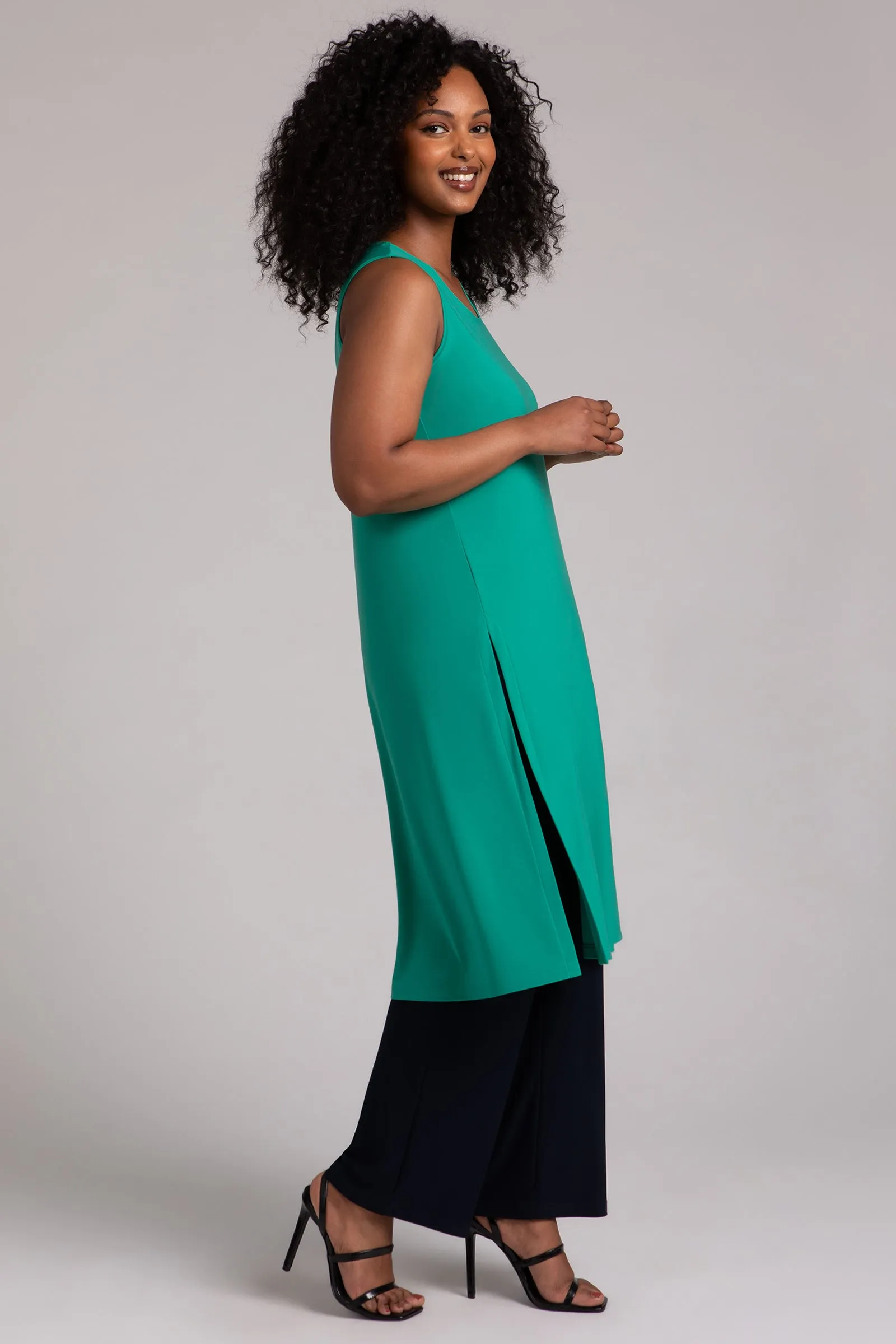 Sleeveless High Slit Over Under | Emerald