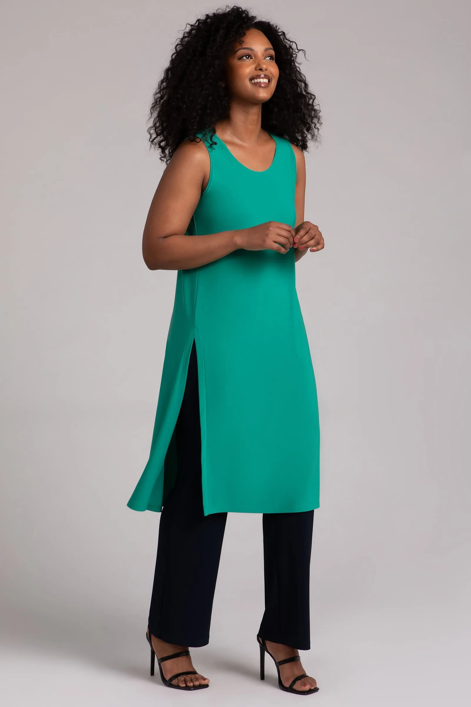 Sleeveless High Slit Over Under | Emerald