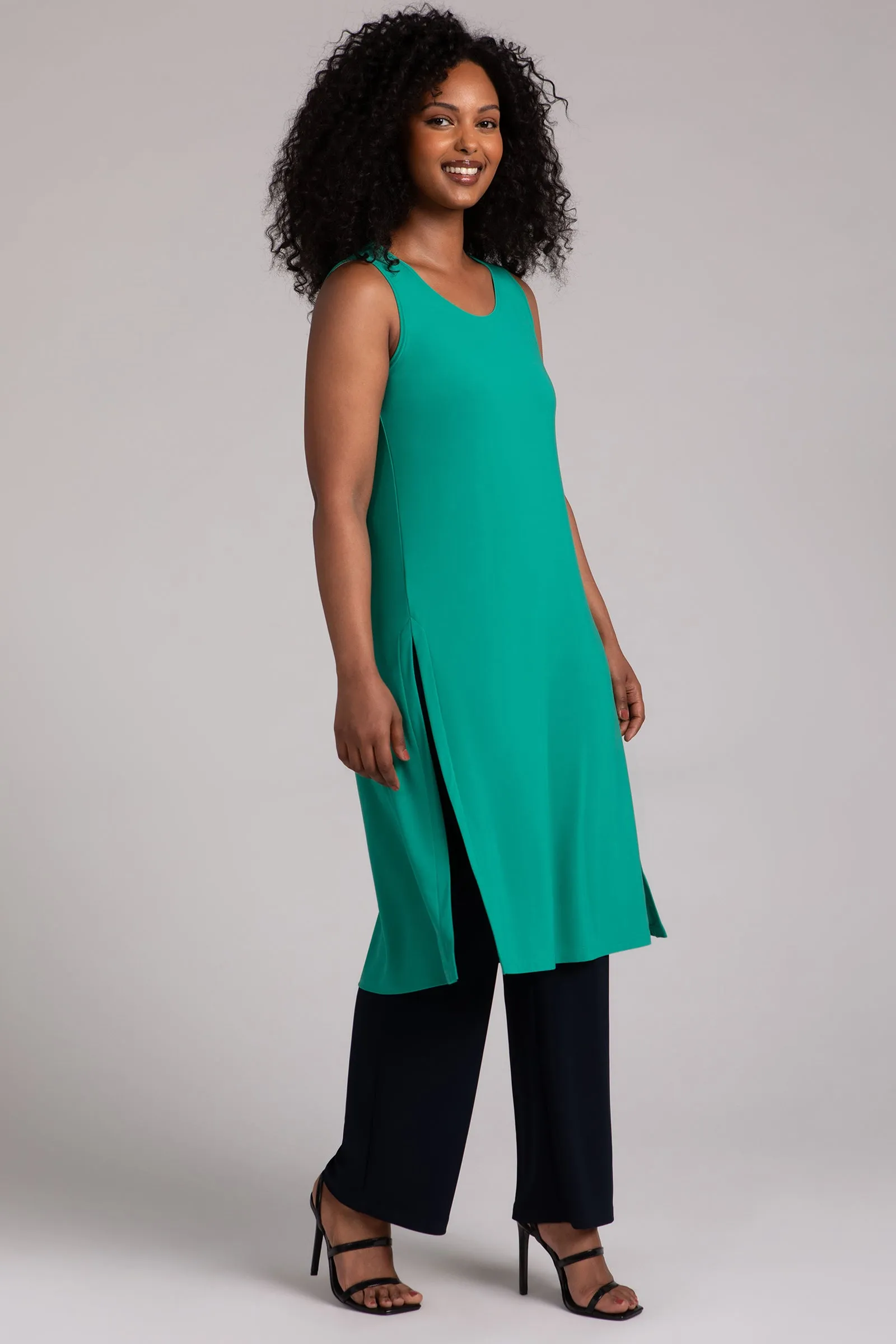 Sleeveless High Slit Over Under | Emerald