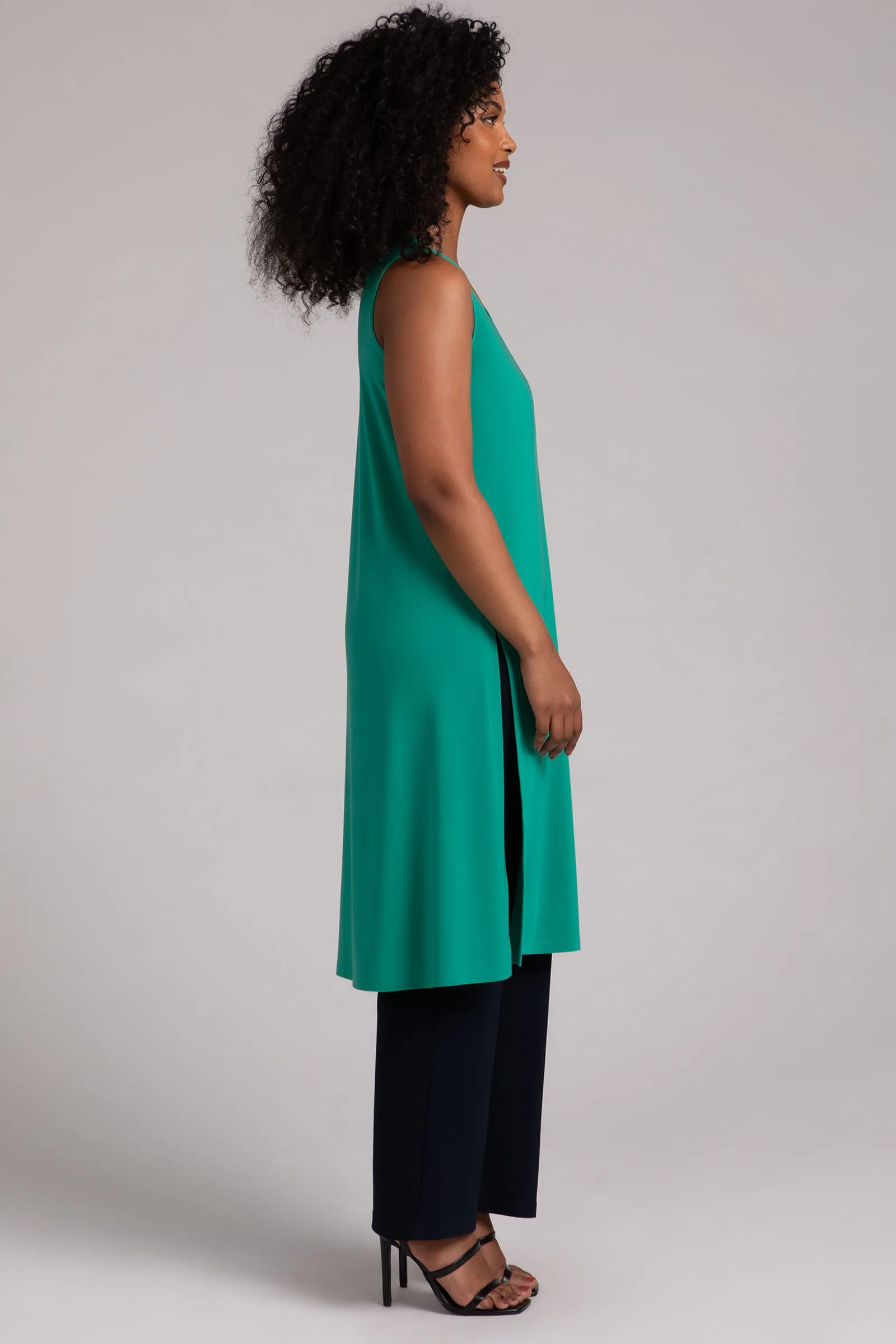 Sleeveless High Slit Over Under | Emerald