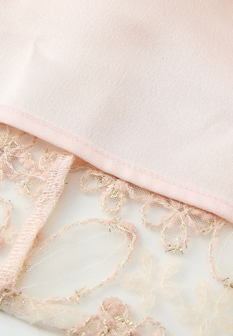 Stand-collar Oriental Embellished Embroidery Mesh Cheung Sham