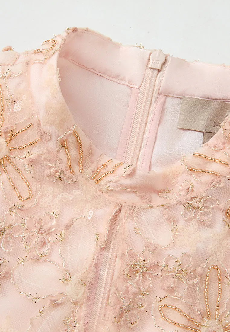 Stand-collar Oriental Embellished Embroidery Mesh Cheung Sham