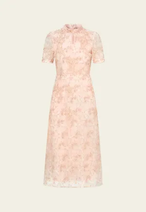 Stand-collar Oriental Embellished Embroidery Mesh Cheung Sham