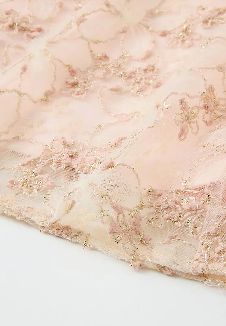 Stand-collar Oriental Embellished Embroidery Mesh Cheung Sham