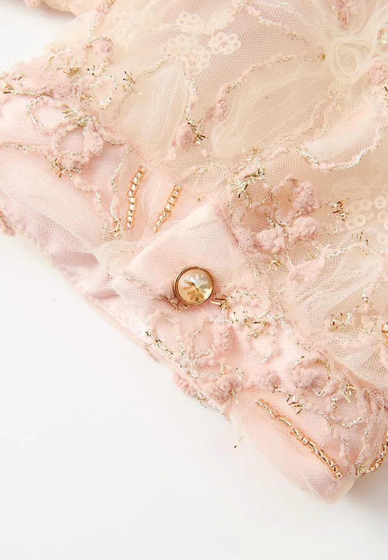 Stand-collar Oriental Embellished Embroidery Mesh Cheung Sham