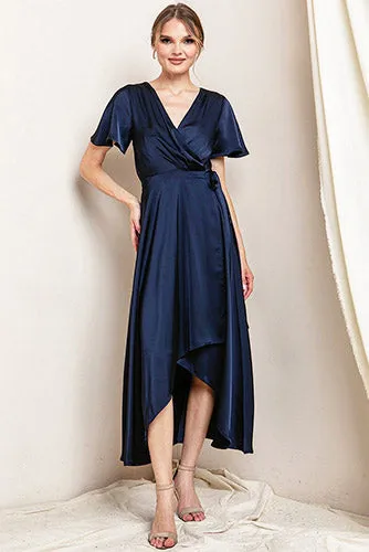 Stephanie Satin Hi Lo Dress in Navy