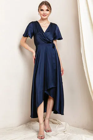 Stephanie Satin Hi Lo Dress in Navy