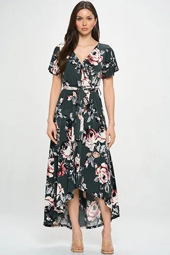 Summer in Spain Hi Lo Dress Green Floral