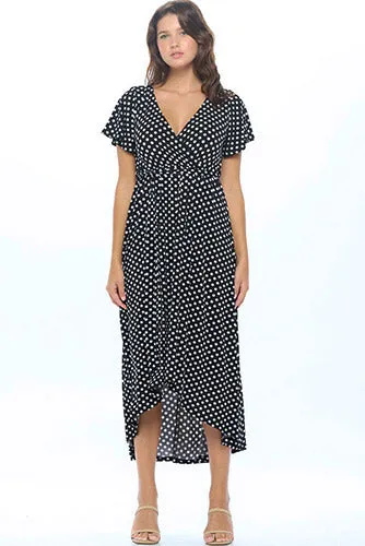 Summer in Spain Hi Lo Dress in Black with Dots