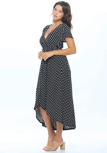 Summer in Spain Hi Lo Dress in Black with Dots