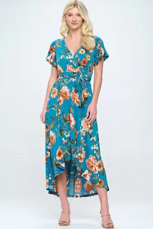 Summer in Spain Hi Lo Dress in Teal
