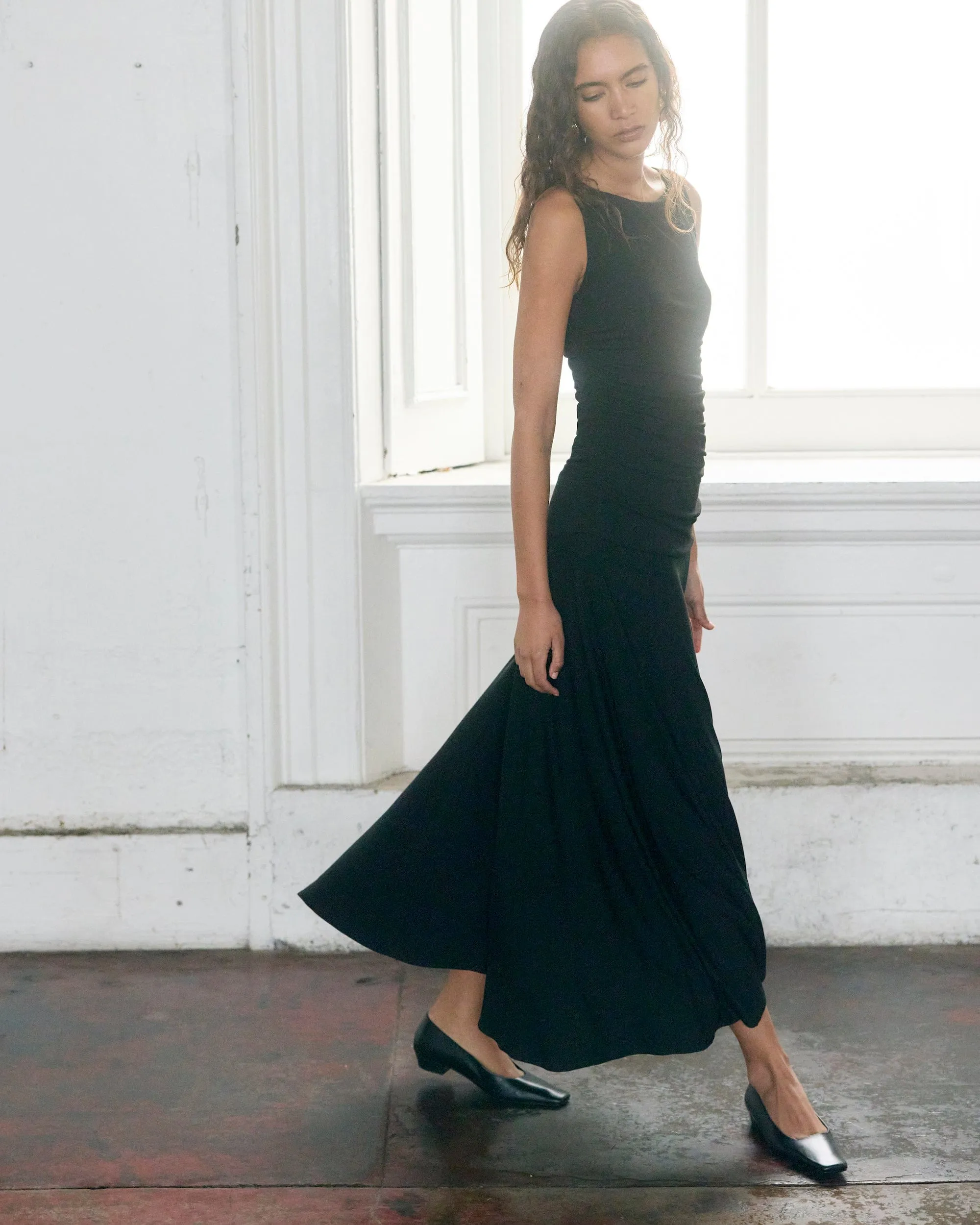 Tamsin Ruched Drop-Waist Maxi Dress