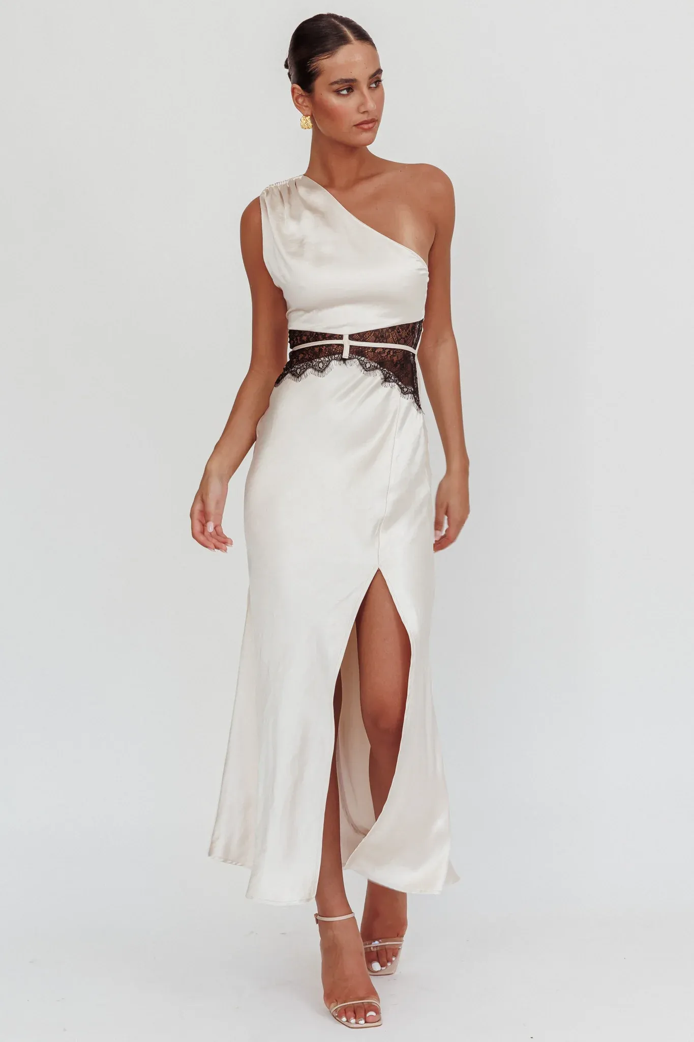 Tarly Lace Waist One-Shoulder Maxi Dress Champagne