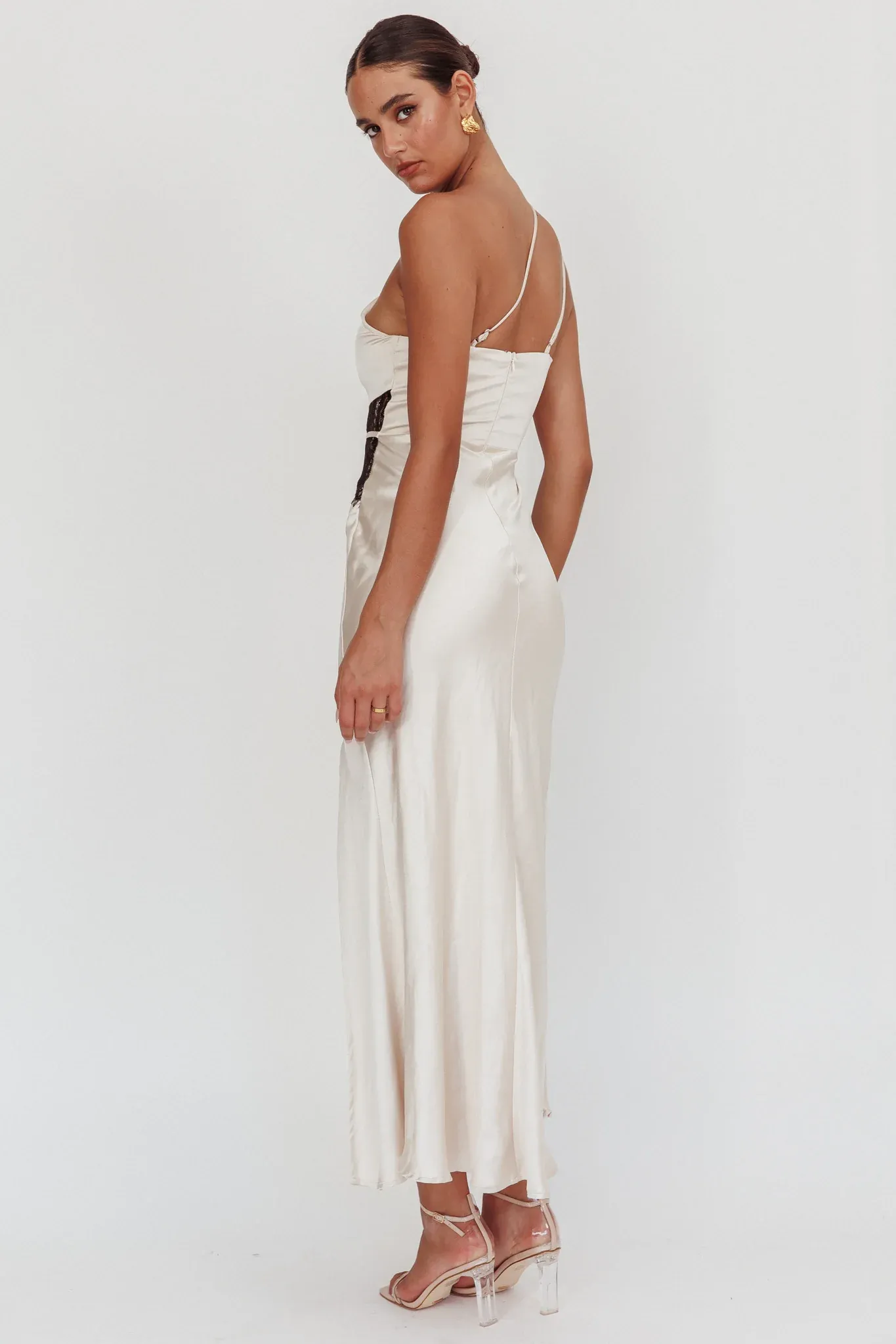 Tarly Lace Waist One-Shoulder Maxi Dress Champagne