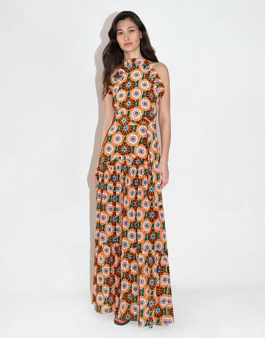 Tatiana Crepe Maxi Dress - Flower Pop Orange - SALE