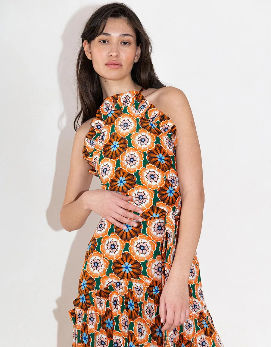 Tatiana Crepe Maxi Dress - Flower Pop Orange - SALE