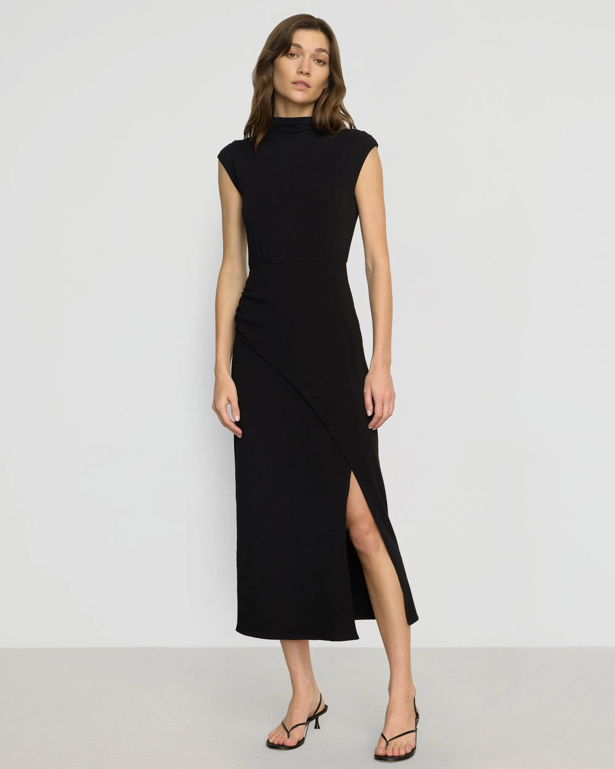 Yimei Mock-Neck Side-Slit Dress