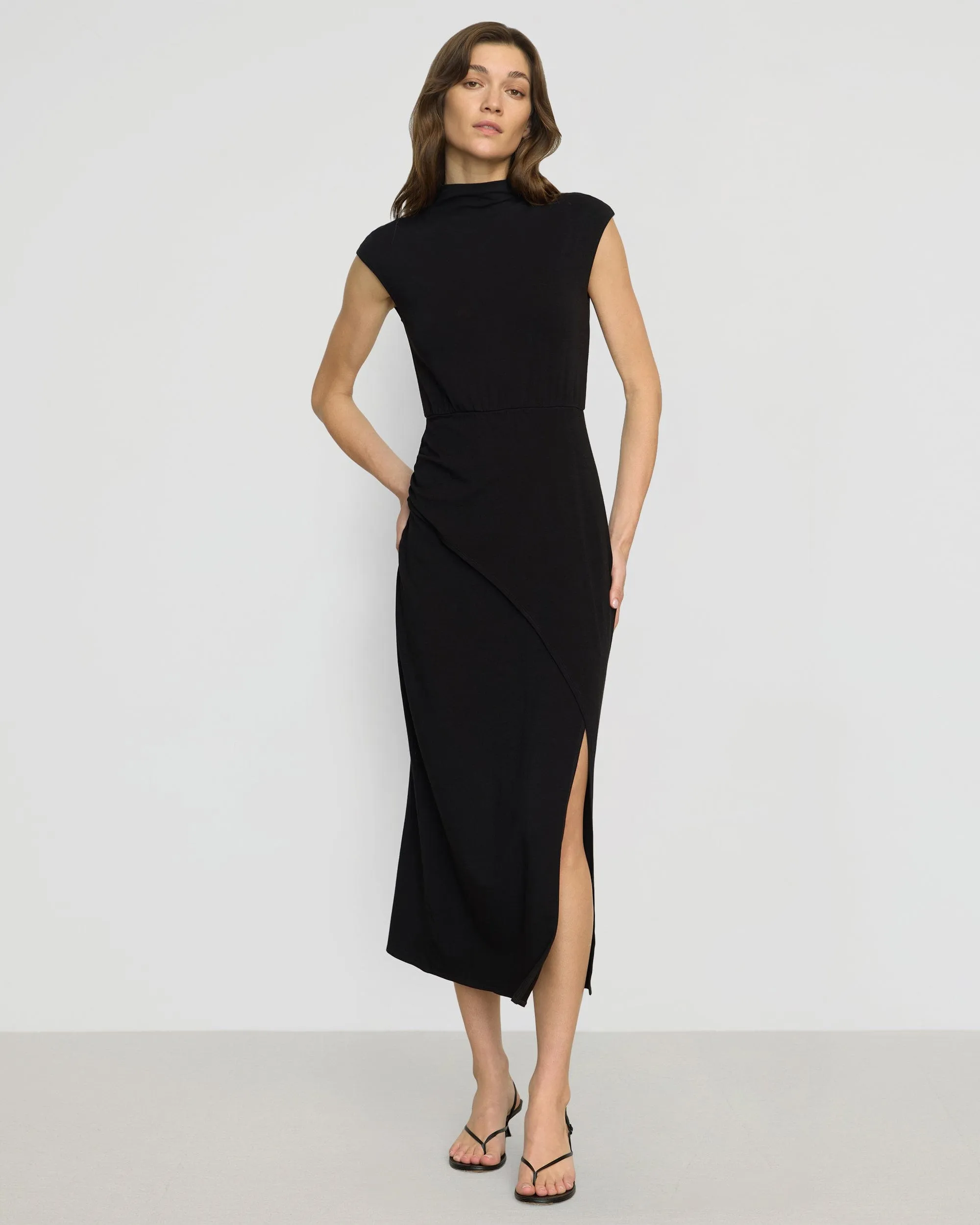 Yimei Mock-Neck Side-Slit Dress