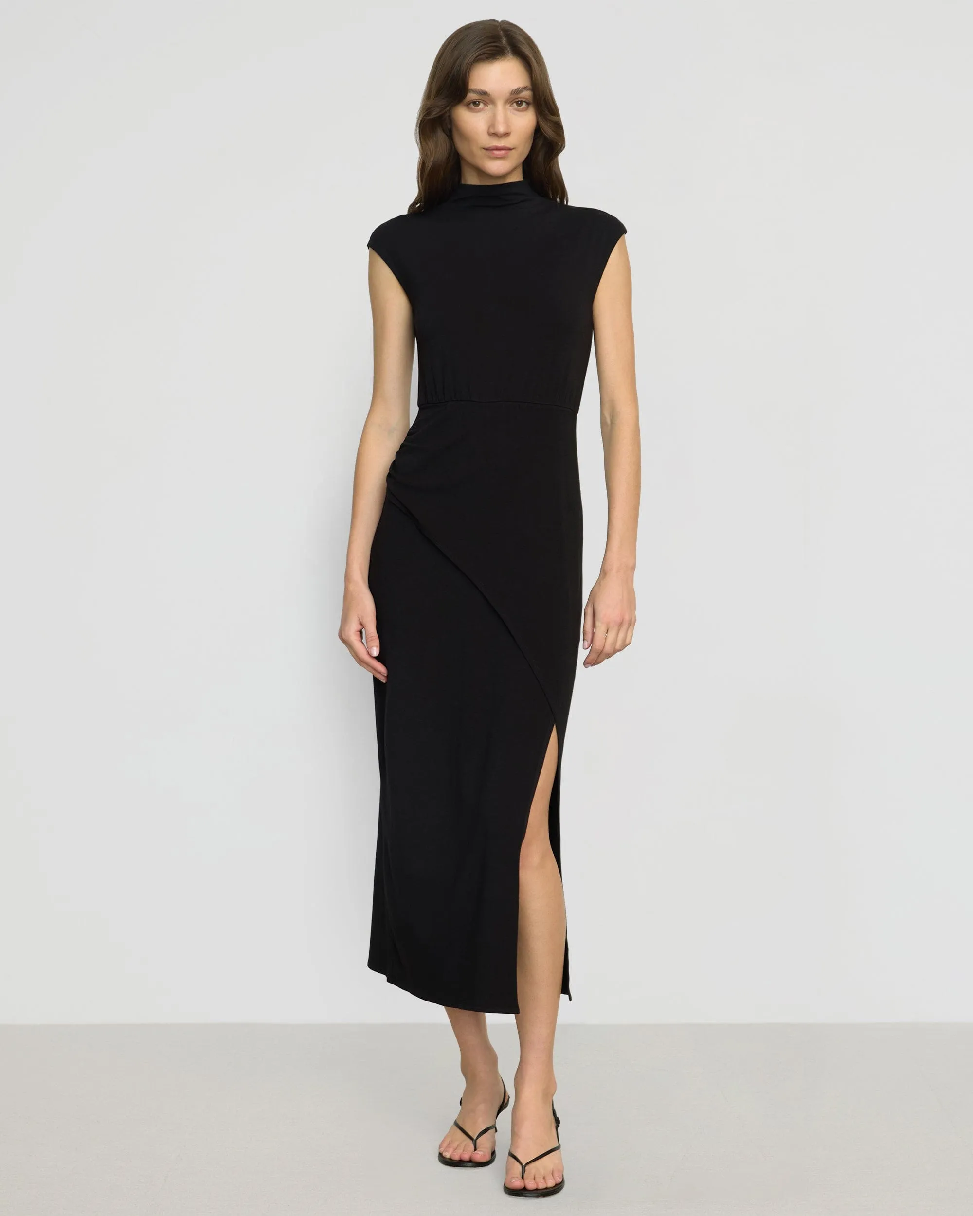 Yimei Mock-Neck Side-Slit Dress