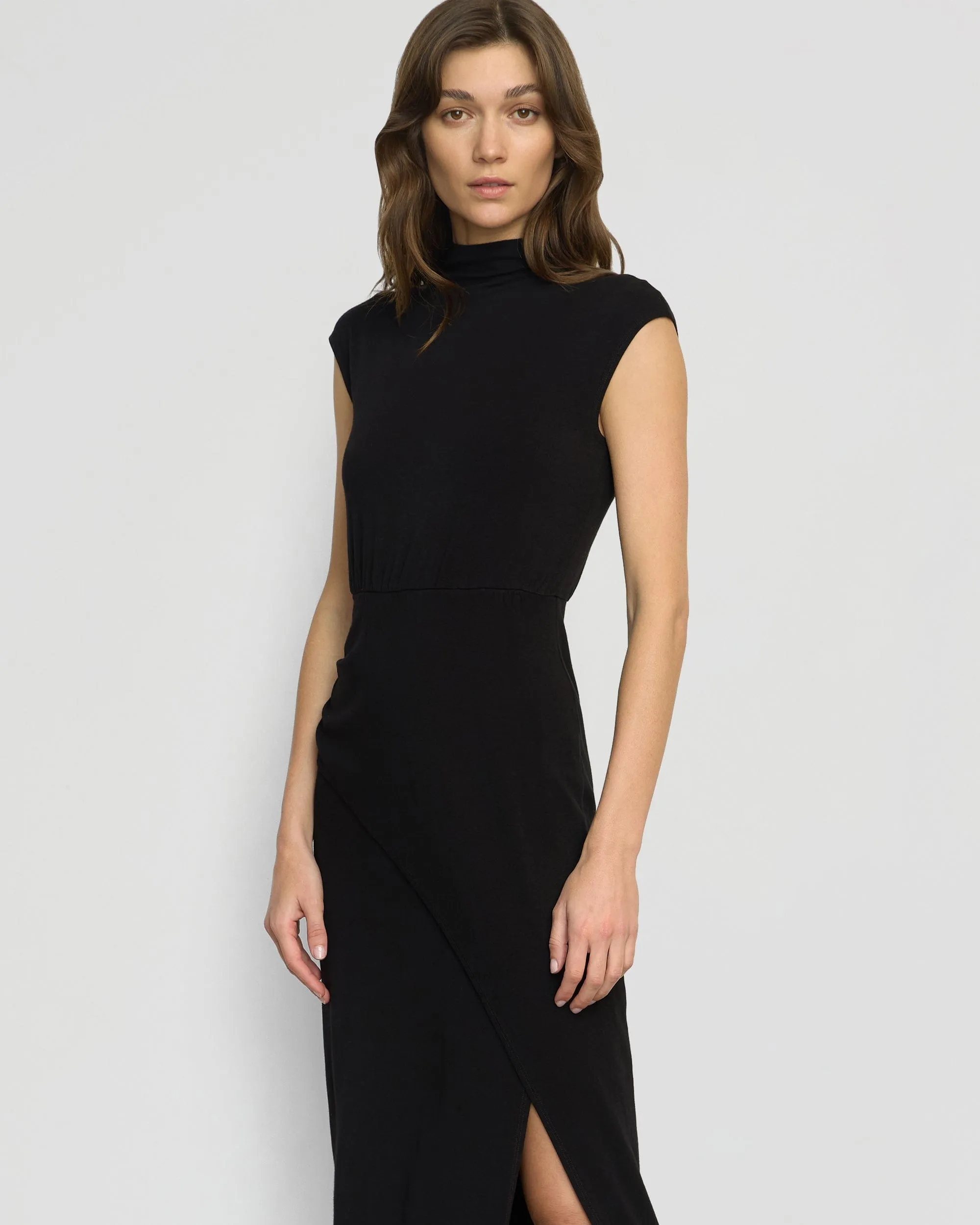 Yimei Mock-Neck Side-Slit Dress